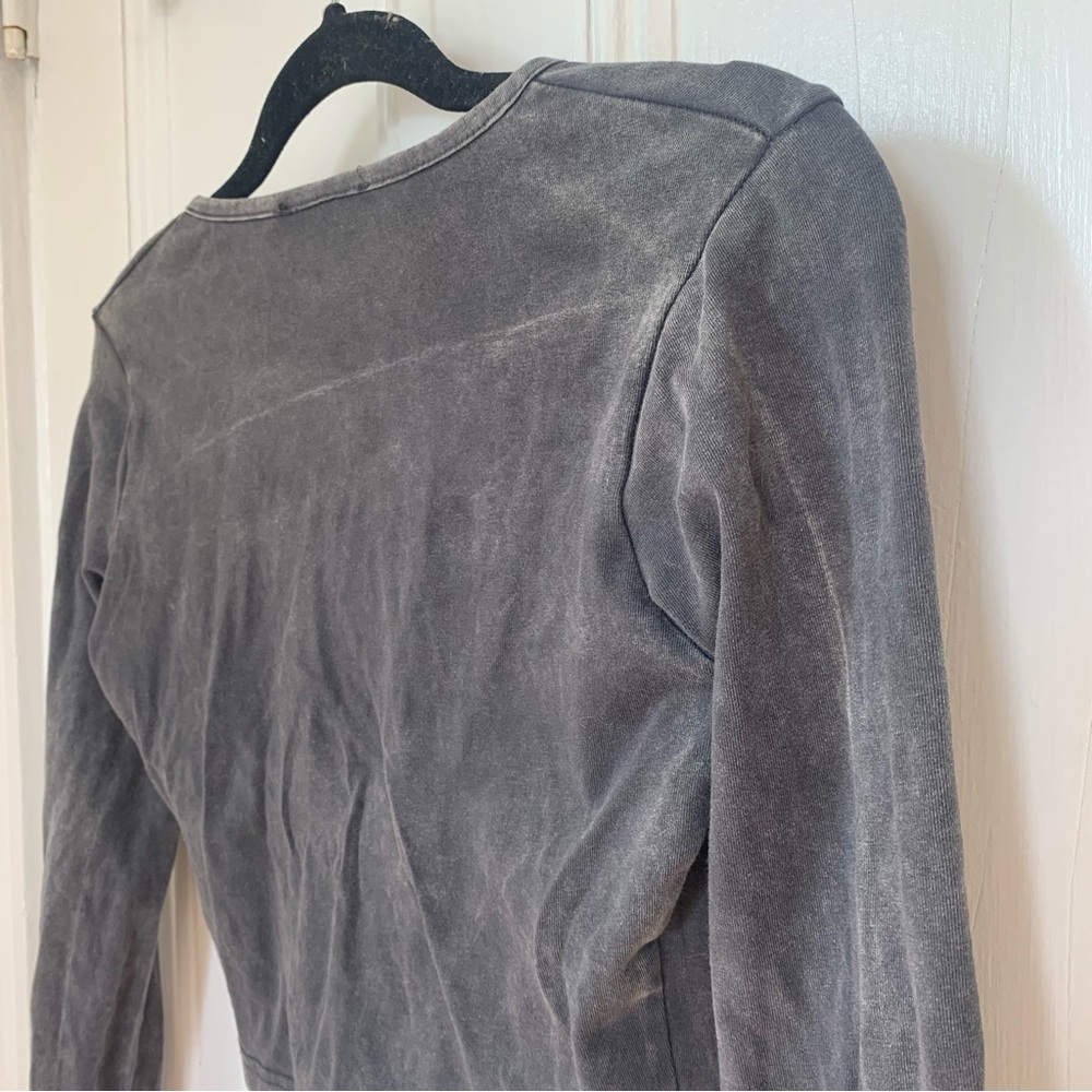 Missguided Mineral Wash Dark Gray Button Up Cropped Long Sleeve - Picture 7 of 16